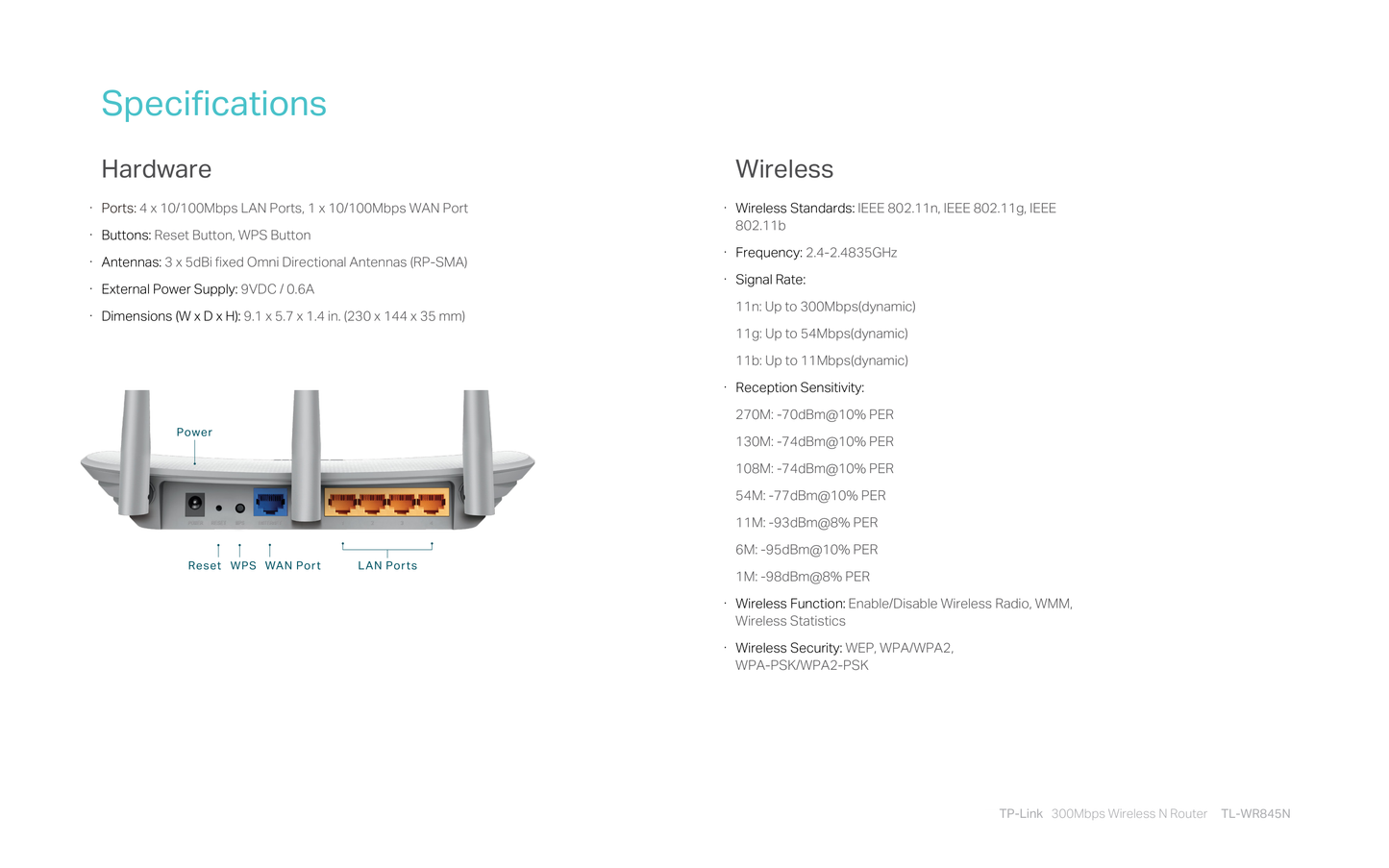 Router inalámbrico TP-Link TL-WR845N N 300Mbps 3 antenas externas 1 puerto WAN y 4 puertos LAN 10/100 modo AP/Extensor/WISP