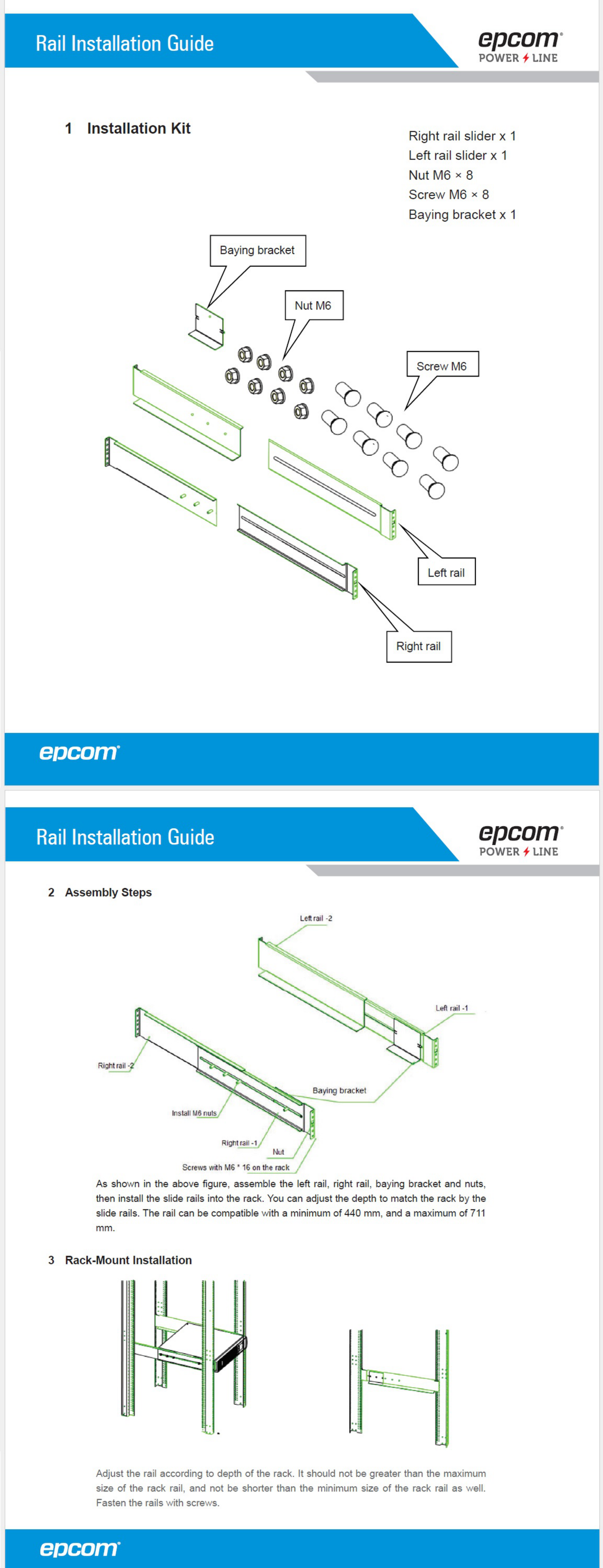 Kit de rieles Epcom EPURAILKIT para montaje de UPS Epcom Power Line en Rack / Gabinete de 4 postes  incluye un par de rieles con soporte en  L