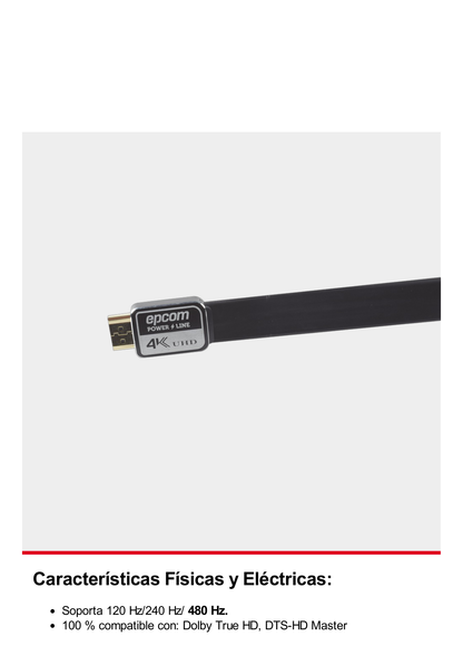 Cable HDMI versión 2.0 plano de 5m (16.4 ft) optimizado para resolución 4K ULTRA HD