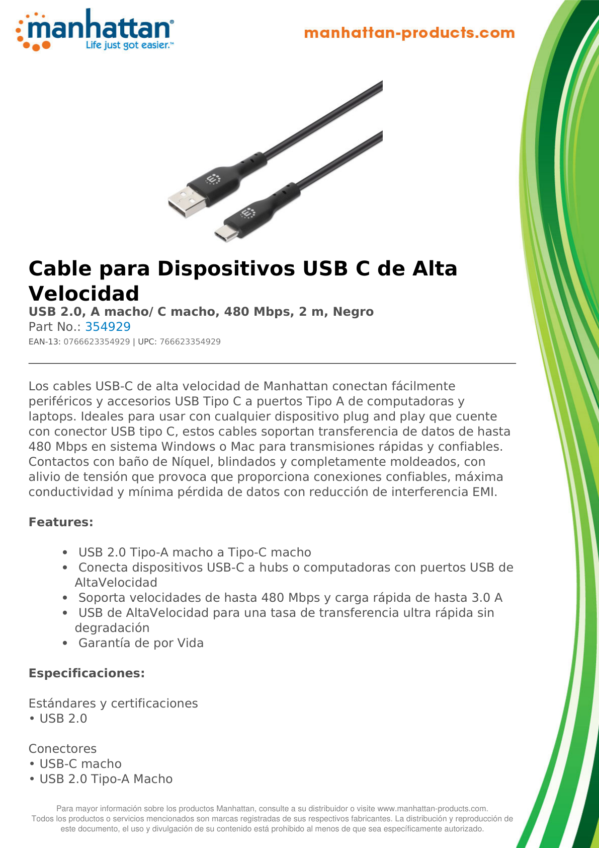 Adaptador Manhattan USB-C AM-CM 2M V2 Negro