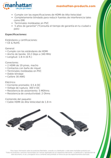 Cable Manhattan HDMI 4K 30HZ 3D  M-M 1.8M BLINDADO