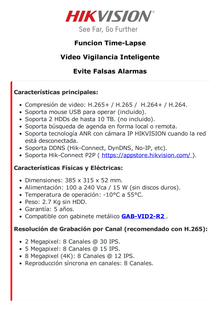 (ACUSENSE / Evita Falsas Alarmas) NVR 12 Megapixel (4K) / Reconocimiento Facial / 8 Canales IP / Base de Datos / 8 Puertos PoE+ / 2 Bahías de Disco Duro / Switch PoE 300 mts Modo Extendido / Soporta Función Time Lapse