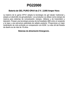 Batería de GEL PURO OPzV / 2 V @ 2,000 Ah / Ciclo profundo /Uso en Aplicaciones Fotovoltaicas y de Respald