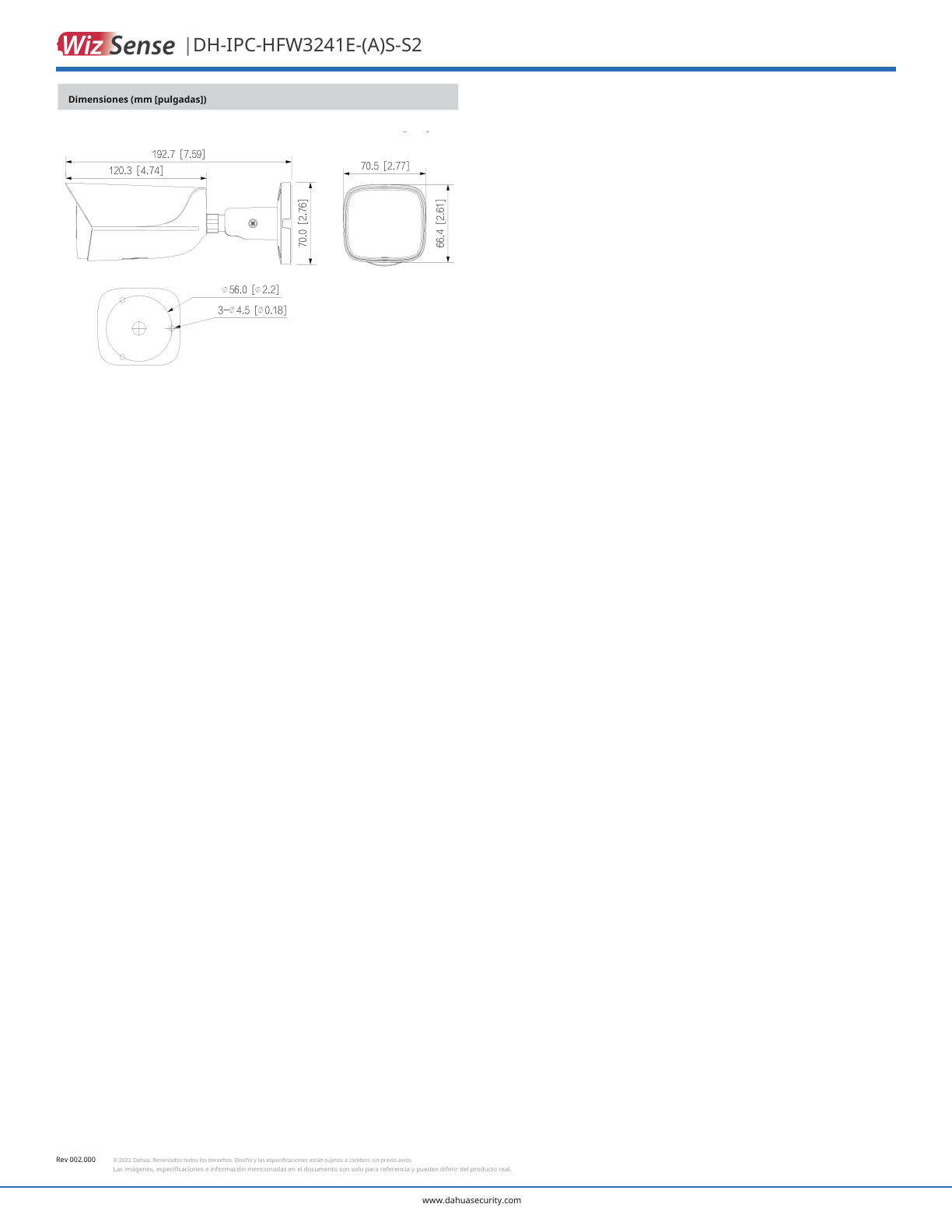 Camara Dahua DH-IPC-HFW3241E-S-S2 bullet 2 mpx lente 2.8mm IR 50 m metalica  wisense audio ranuro microsd PoE ip67