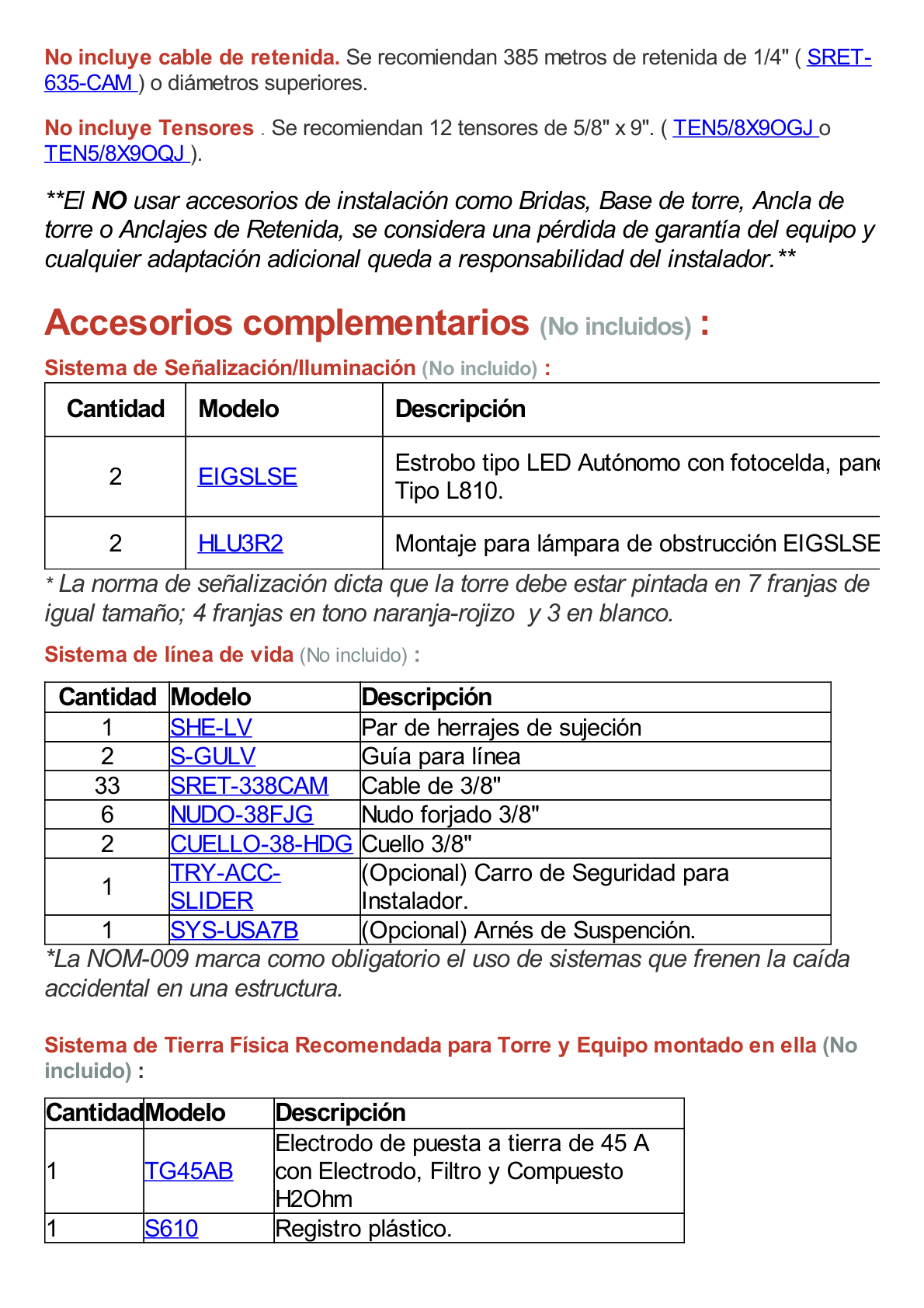 Kit de Torre Arriostrada de Piso de 30 m Altura con Tramo STZ45 Galvanizado Electrolítico (No incluye retenida).