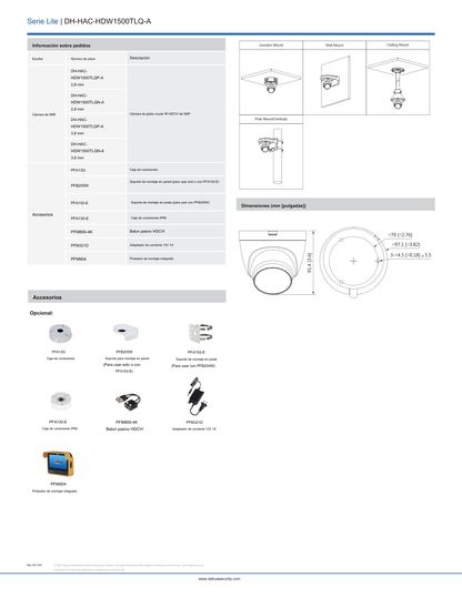 Camara Dahua DH-HAC-HDW1500TLQN-A domo 5 mpx lente 2.8mm IR 30 m plastico exterior microfono starlight IP67