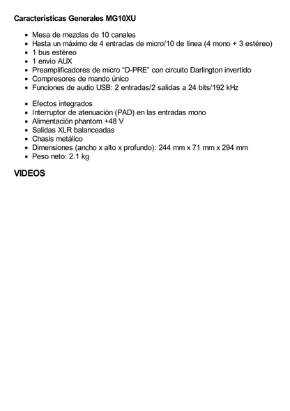 Mezcladora de Audio | 10 Canales | Perillas | 4 Entradas de Micrófono/Línea | 3 entradas Estéreo | Efectos | USB