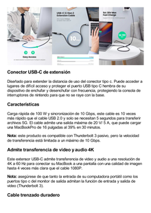 Cable USB-C Macho a USB-C Hembra | 1metro | USB-C 3.1 Gen 2 | Compatible con Thunderbolt 3 | Carcasa de Aluminio | Nylon Trenzado |  Transferencia de Datos 10 Gbps | Soporta hasta 100W para Carga Rápida.