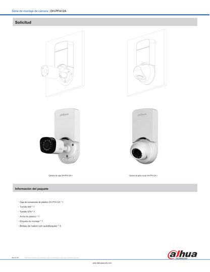 Caja Dahua DH-PFA12A de conexiones para camaras dahua tipo bullet y domo montaje en pared material policarbonato