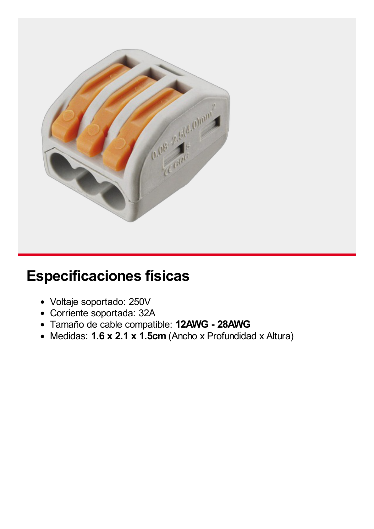 Conector Compacto para 1 Cable de Entrada 2 Cables de Salida / Cables Compatibles 12AWG-28AWG