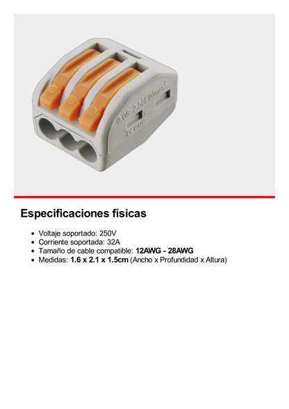 Conector Compacto para 1 Cable de Entrada 2 Cables de Salida / Cables Compatibles 12AWG-28AWG