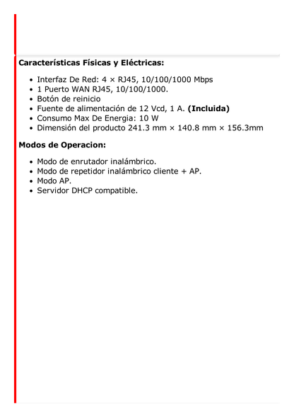 Router Inalámbrico / Wifi 6 / Hasta 1500 Mbps / Doble Banda AC (2.4 GHz y 5 GHz) / 4 Puertos 1000 Mbps /  4 Antenas Omnidireccional / Interior / Beamforming Optimizado