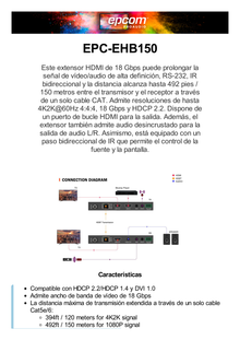 Kit Extensor HDMI | 4K2K@60HZ | HDR 4:4:4 | HDBaseT | 150M | Salida de Audio | HDCP 2.2 | IR Bidireccional