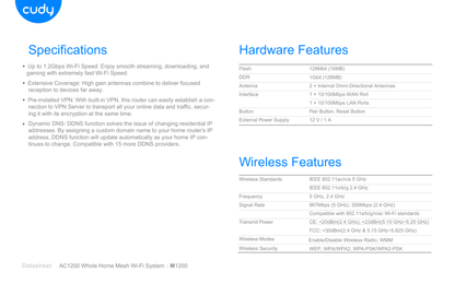 Sistema Mesh Cudy M1200 (3 piezas) Wi-Fi AC1200 (2 puertos ethernet 10/100 por pieza) seamless roaming