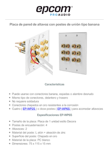 Placa de Pared | Postes de Unión Tipo Banana | Conexión para 2 Altavoces | Fácil Instalación | Conectores Chapados en Oro