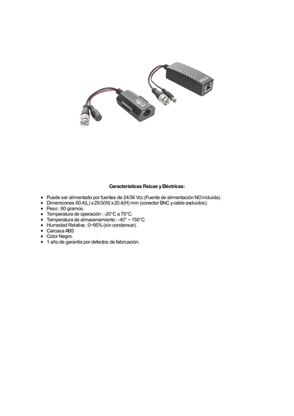 Kit de transceptores activos TURBO HD. Convierte 36/24 Vcc a 12 Vcc regulados, a través de cable  UTP Cat5e / 6. Transmision de 200 m (Revisar tabla de resoluciones )