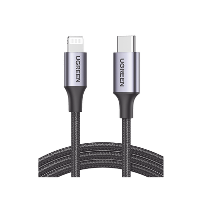 Cable USB-C a Lightning | 1 Metro | Certificado MFi | Carga Rápida 60W | 480 Mbps | Conector C94 | Adecuado para iPhone, iPad y iPod | Protección Integrada | Caja de Aluminio | Nylon Trenzado | Color Negro.