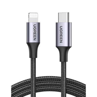 Cable USB-C a Lightning | 2 Metros | Certificado MFi | Carga Rápida 60W | 480 Mbps | Conector C94 | Adecuado para iPhone, iPad y iPod | Protección Integrada | Caja de Aluminio | Nylon Trenzado | Color Negro.