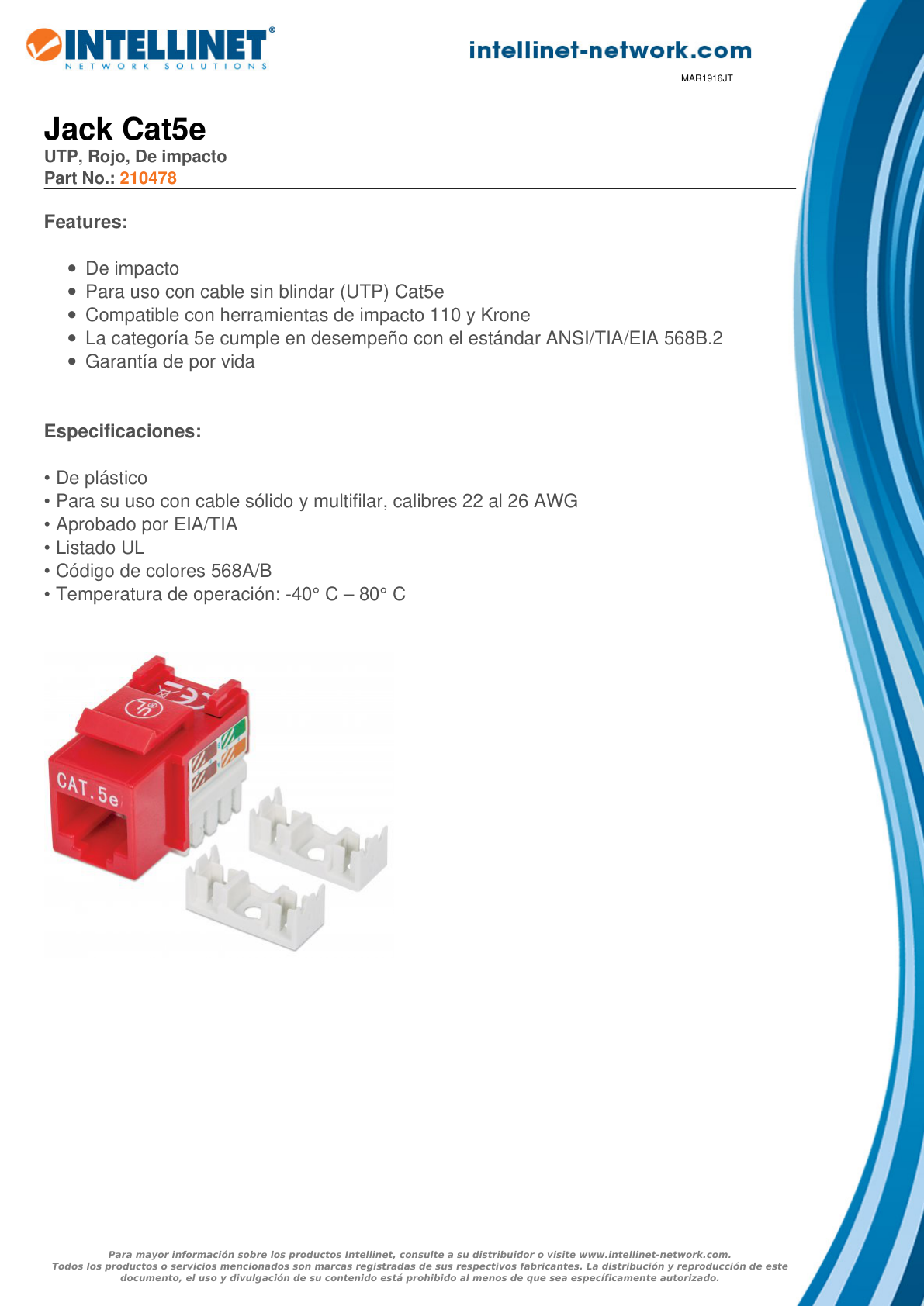 JACK INTELLINET CAT 5E DE IMPACTO ROJO