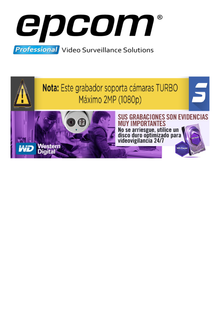 DVR 2 Megapixel / 4 Canales TURBOHD + 1 Canal IP / 1 Bahía de Disco Duro / H.264+ / 1 Canal de Audio / Vídeoanálisis