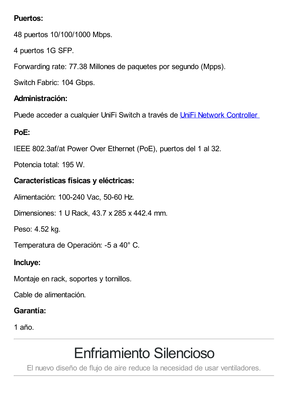 UniFi Switch USW-48-POE, Capa 2 de 48 puertos (32 puertos PoE 802.3af/at + 16 puertos Gigabit) + 4 puertos 1G SFP, 195W, pantalla informativa