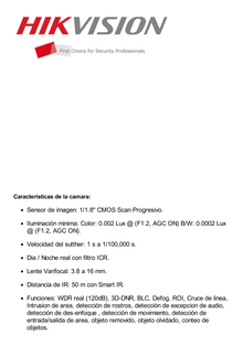 Bala IP 2 Megapixel / 50 mts IR / Anticorrosivo / Ultra Low Light / Lente Var. 3.8 - 16 mm / WDR / 60IPS / Exterior IP67 / ONVIF / WFC2 / C5-M / MicroSD