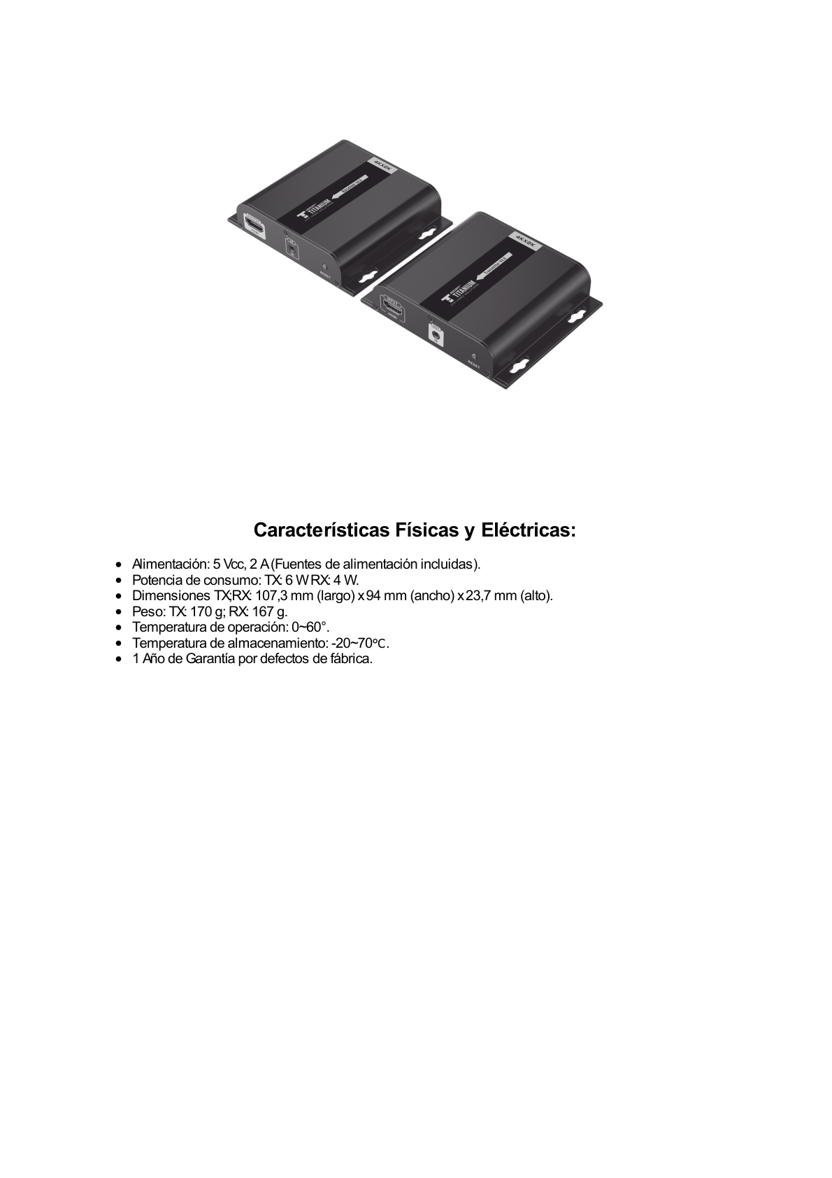 Kit Extensor HDMI para distancias de 120 metros / Resolución 4K @ 30Hz / Cat 6 / Soporta conexión Uno a Uno y Uno a Muchos / Soporta hasta 253 Rx / Baja Latencia / Uso 24/7 / Soporta HDbitT / Compatible con Switch Gigabit