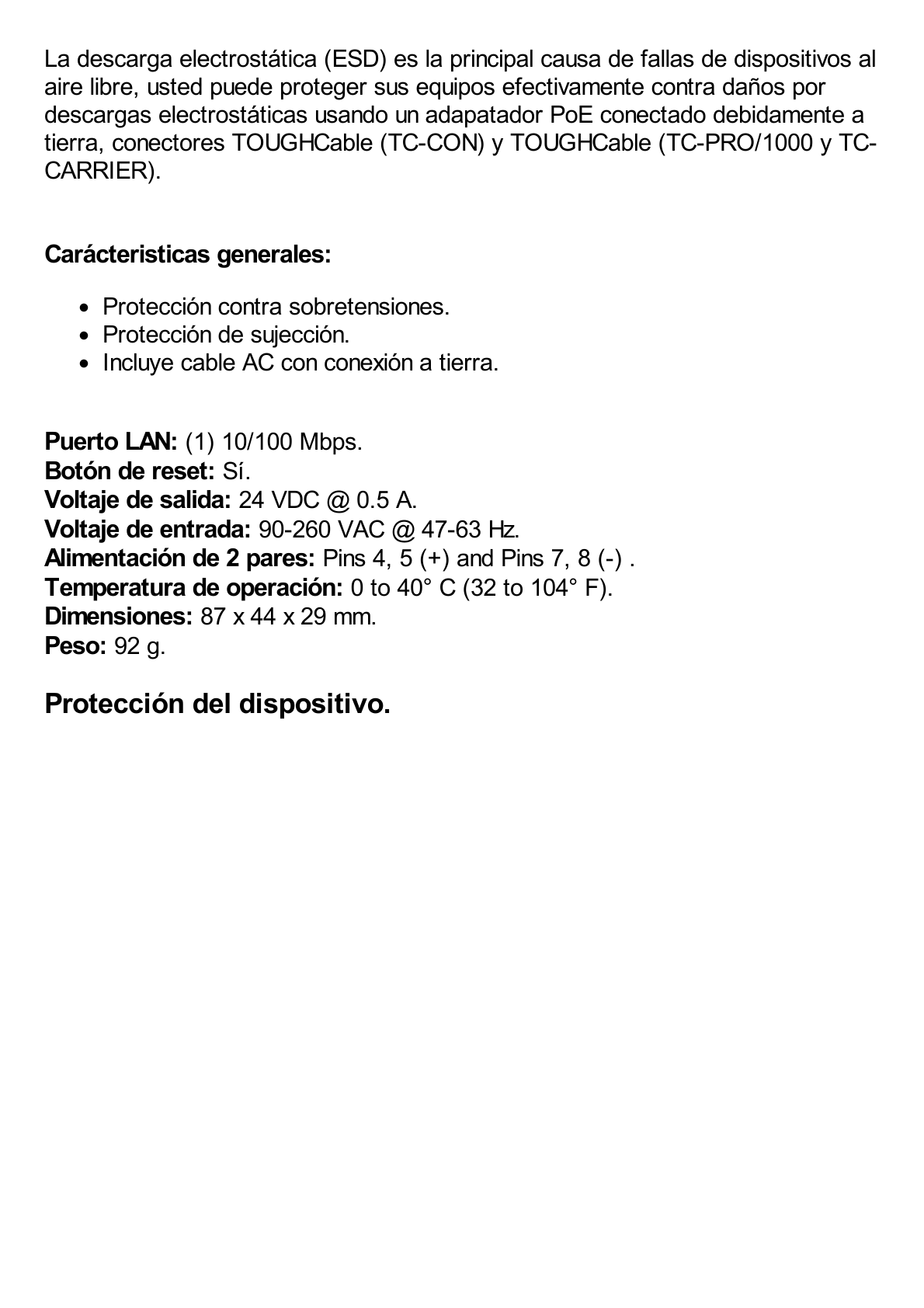 Adaptador PoE Ubiquiti de 24 VDC, 0.5 A, compatible con airGateway