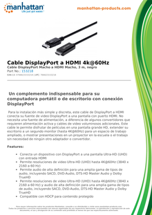 CABLE MANHATTAN DISPLAYPORT - HDMI M-M 4K 3M