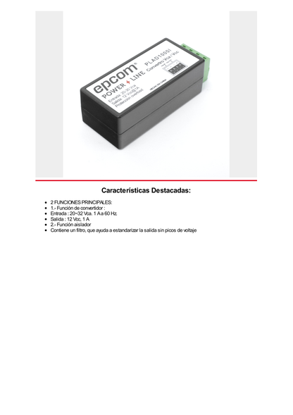 (2 en 1) Convertidor de Energía 24 Vca a 12 Vcc (CA a CD) y Filtro Contra Ruido para Cámaras / Voltaje de Entrada 20~30 Vca / Salida 12Vcc @ 1 A / ENVIO DE ENERGIA A LARGAS DISTANCIAS / Terminales Tipo Tornillo.