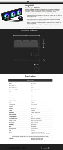 Enfriamiento Liquido AeroCool Mirage L360 BK Negro ARGB LGA1700/AM5 2300 rpm