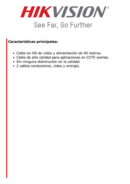 Cable Coaxial Siames (Mini RG59) + Alimentación (calibre 18) / 90 Metros de Distancia / CCA / Soporta 1080p (2 Megapixel) hasta 4K (8 Megapixel)  / Uso Interior y Exterior