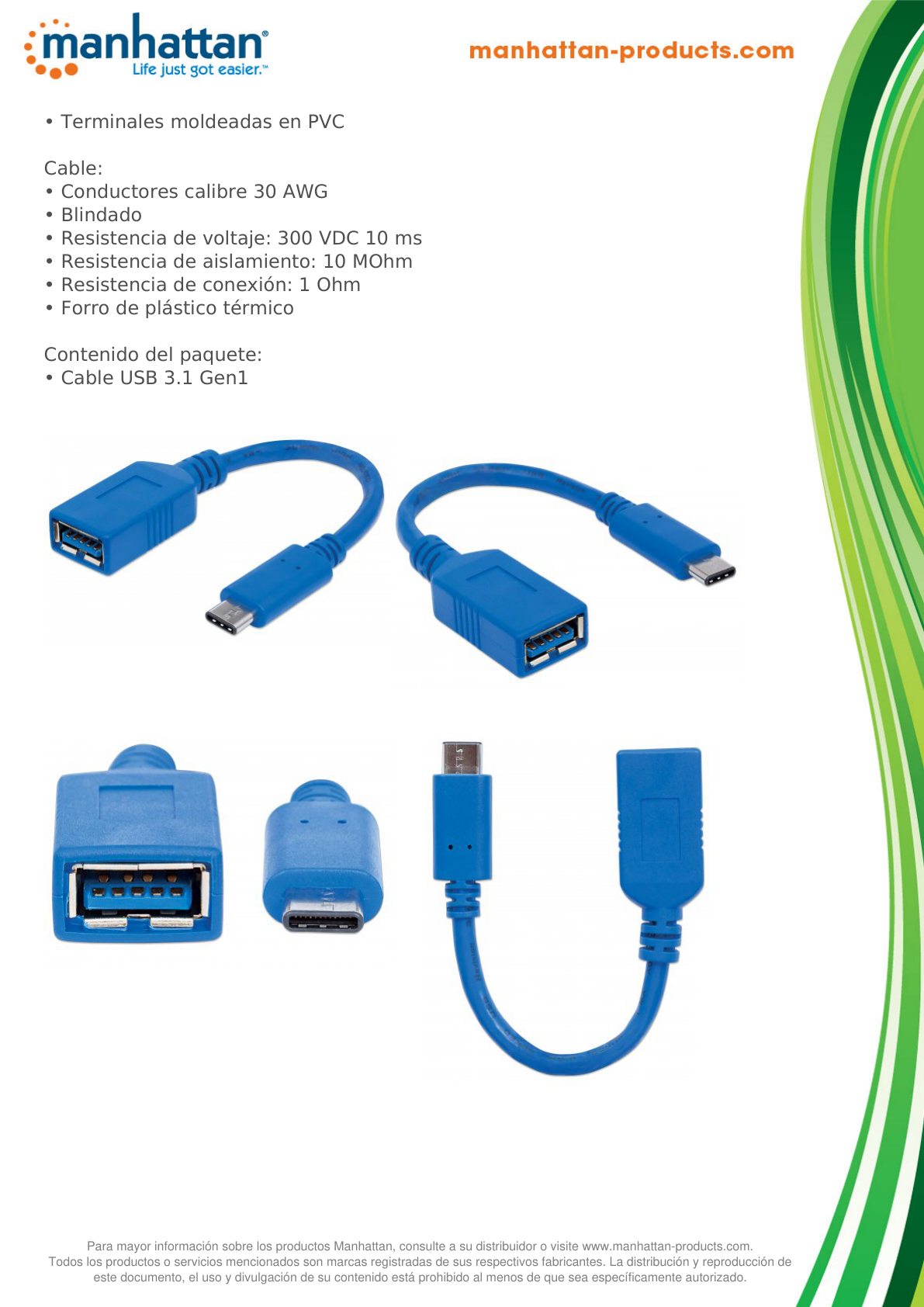 CABLE MANHATTAN USB-C V3.1 C-AH 15CM AZUL