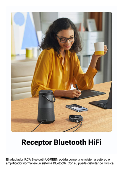 Receptor de Audio Bluetooth 5.0 a RCA o Auxiliar 3.5mm / Tecnología EDR / Reconexión Automática / Hasta 10 m / Ideal para Conectar Celulares, o Tabletas hacia alguna Bocina o Sistema de Audio