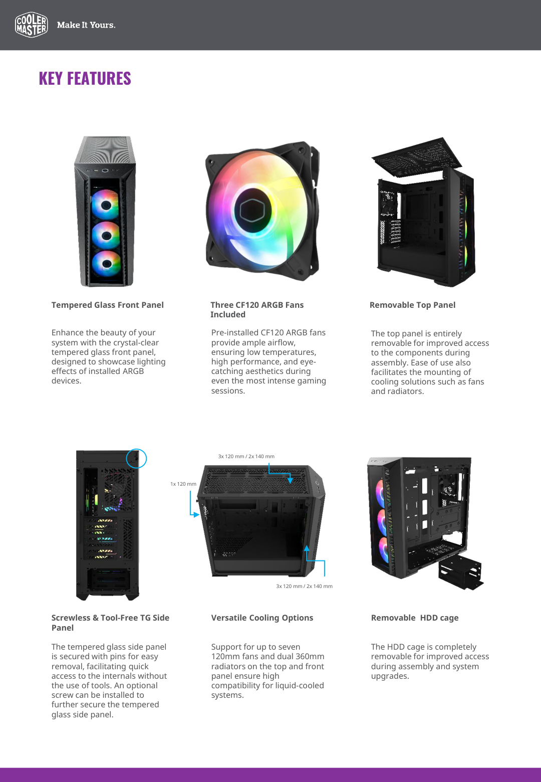 Gabinete Cooler Master MASTERBOX MB520 2021 ATX/EATX/Micro ATX/Mini-ITX/SSI 3 Ventilladores ARGB