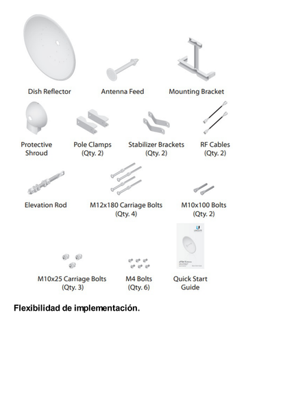 Antena Direccional airFiber X, ideal para enlaces Punto a Punto (PtP), frecuencia 5 GHz (4.9 - 5.8 GHz) de 34 dBi slant 45