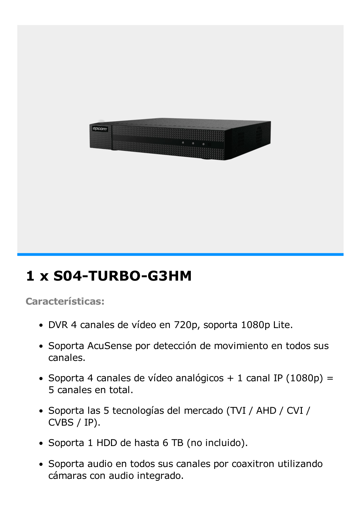 Kit TurboHD 1080p / DVR 4 Canales / 4 Cámaras Bala ColorVu con Microfono Integrado / Fuente de Poder / Accesorios de Instalación