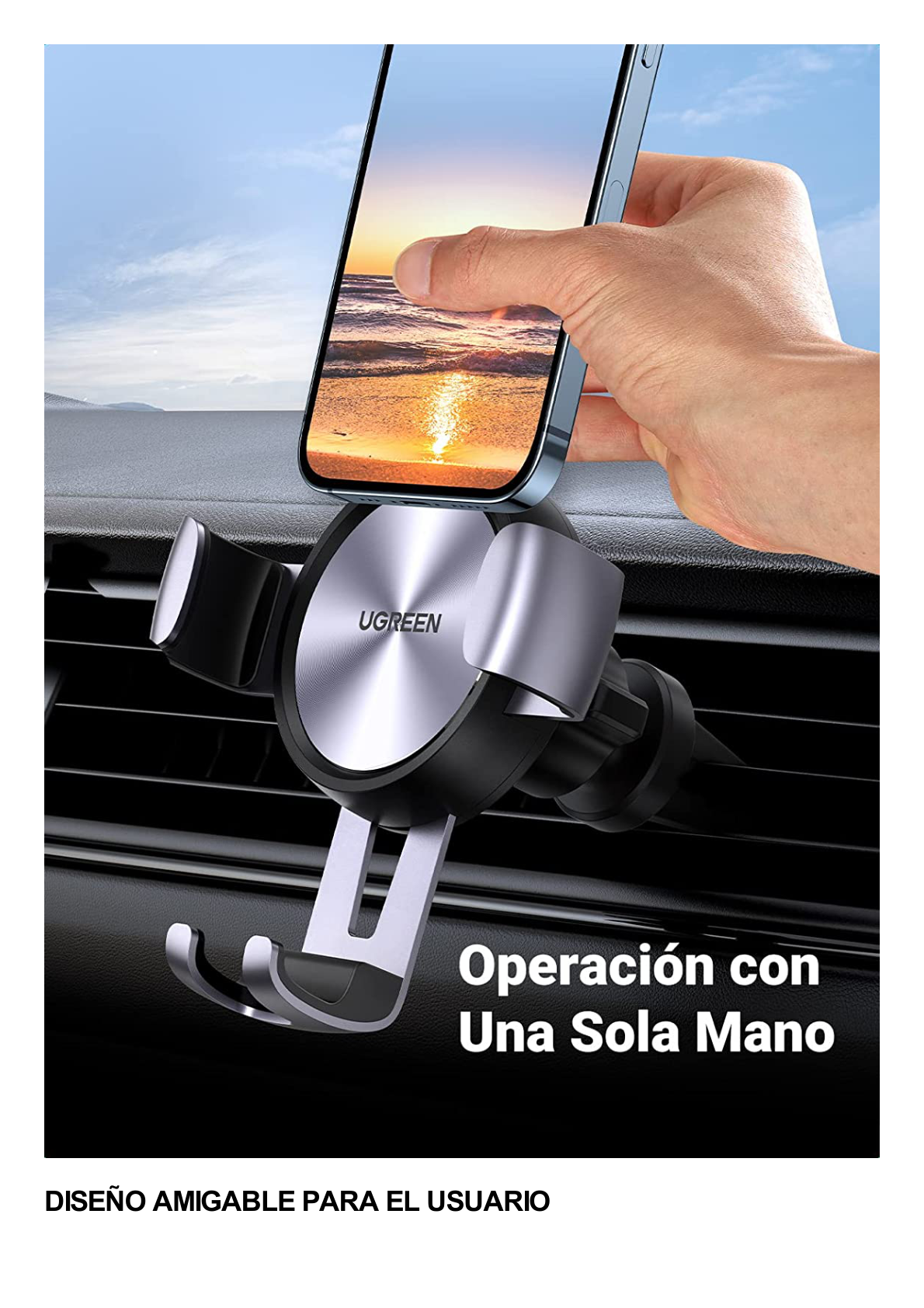 Soporte de Celular para Automóvil en Rendija de Ventilación / Sistema de Gravedad / Rotacion de 360° /Angulo Multiple / Almohadillas de Goma Antideslizantes / Amplia Compatibilidad con dispositivos de 4'' a 7'' / Color Negro