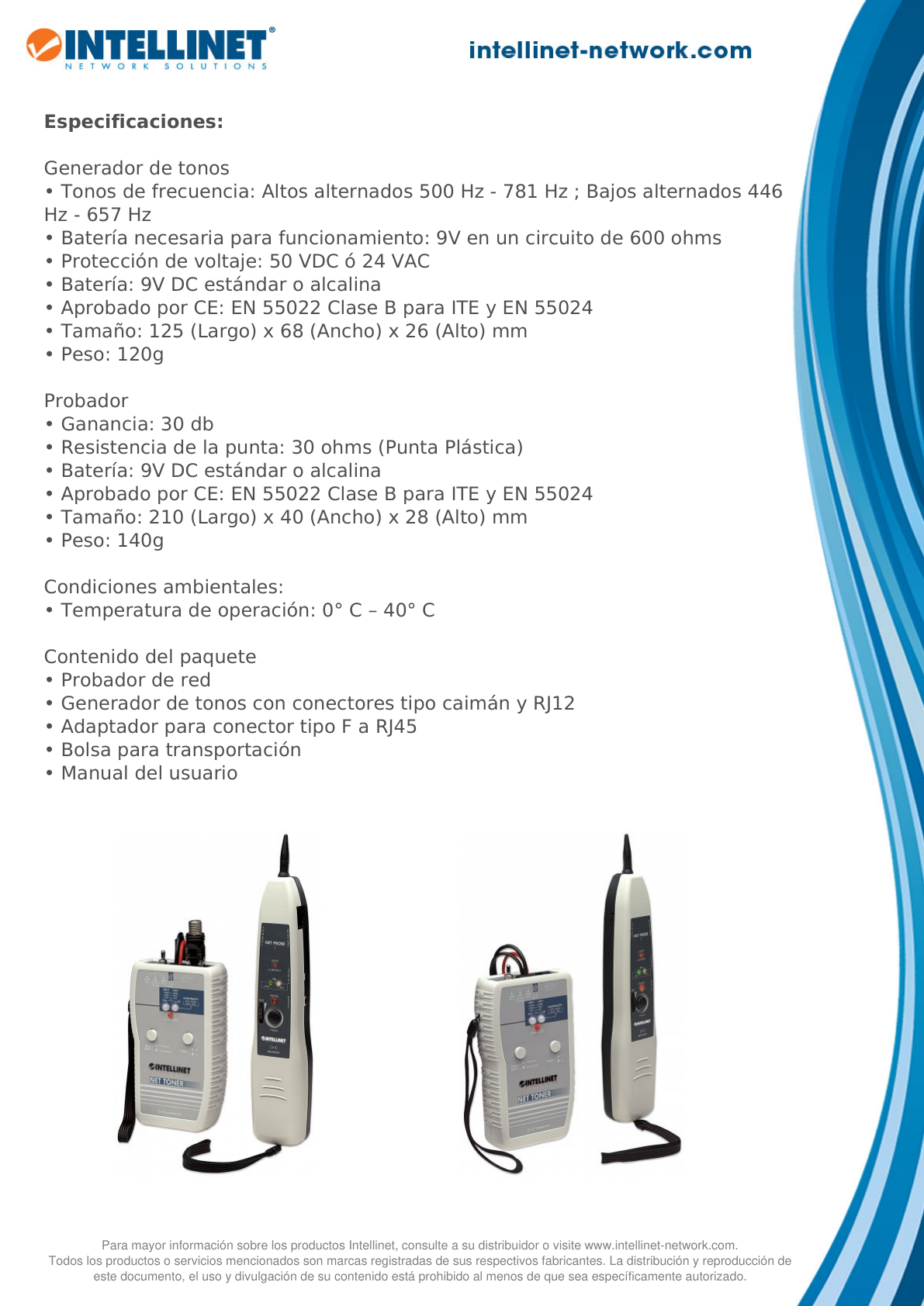 RASTREADOR DE CABLE INTELLINET CON TONO (POLLO)