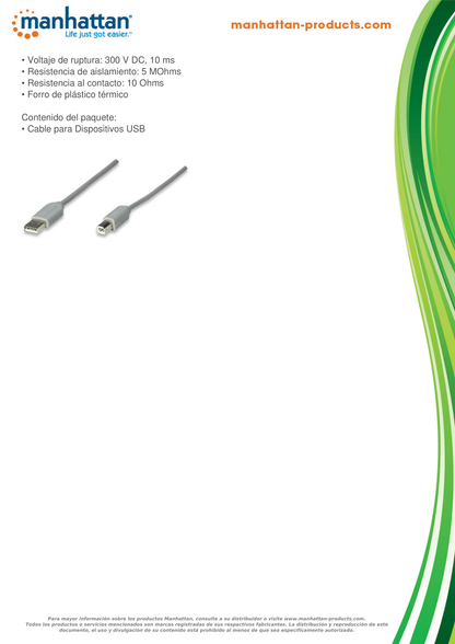 CABLE MANHATTAN PARA IMPRESORA USB  A-B 3M GRIS