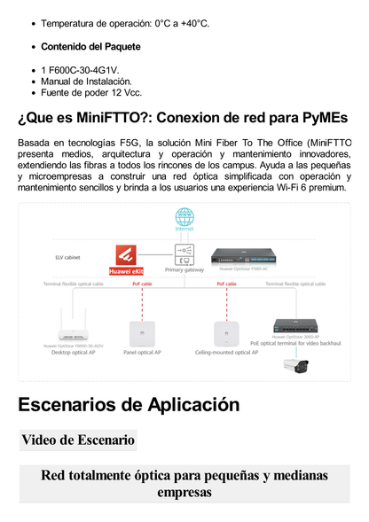 HUAWEI MiniFTTO - ONU Wi-Fi 6 doble banda / 2.976 Gbps / 4 puertos 10/100/1000 Mbps + 1  GPON (SC/UPC) + 1 puerto POST / Downstream 2.488 Gbps / Upstream 1.244 Gbps / Ganancia de Antena 5dBi / Beamforming / Roaming / MIMO 2X2 / Administración Nube