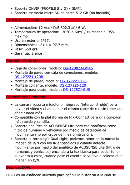 [Dual Light] Domo IP 2 Megapixel / Lente 2.8 mm / 30 mts IR + 30 mts Luz Blanca / Micrófono Integrado / Antivandálico IK08 / ACUSENSE Lite / Exterior IP67 / H.265 / PoE / ONVIF / Micro SD