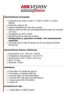 Decodificador de Vídeo de 4 canales con salida 4K / 4 Salidas HDMI / Soporta hasta 64 canales de Vídeo Simultáneos / Videowall