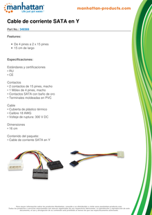 CABLE DE CORRIENTE MANHATTAN INTERNO MOLEX(4PINES) A 2 SATA Y