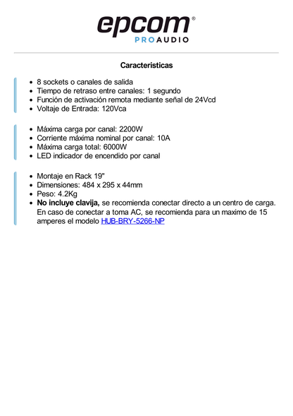 Secuenciador de Potencia | 8 Salidas | Delay de activación de 1 segundo | Recomendado para rack de amplificación, Videowall, o equipos de alta potencia.