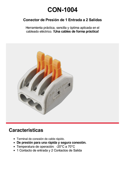 Conector Compacto para 1 Cable de Entrada 2 Cables de Salida / Cables Compatibles 12AWG-28AWG