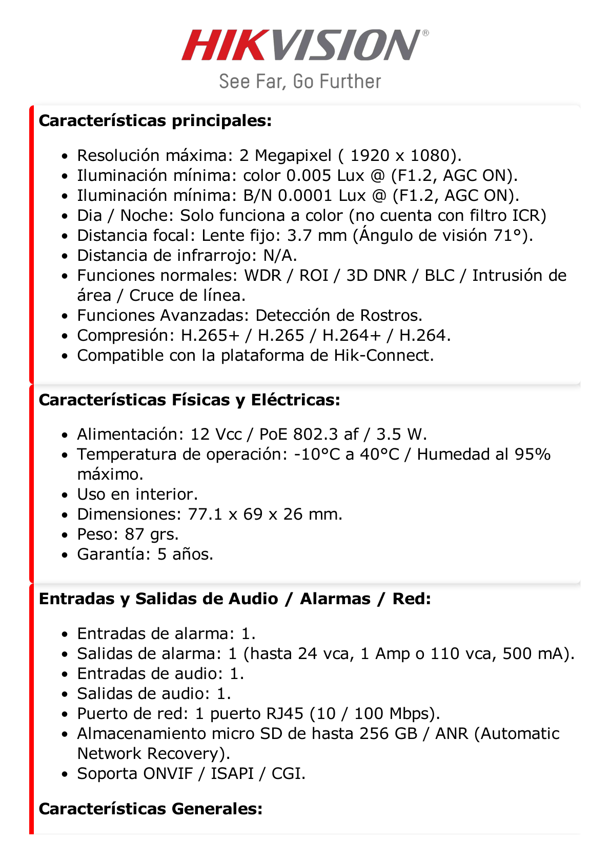 Pinhole IP 2 Megapixel / Lente 3.7 mm / 2 Mts Cable / PoE / Ideal para Cajeros Automáticos (ATM) / WDR / Micro SD / Cámara Tipo Block