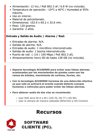 Cubo IP 4 Megapixel / Serie PRO / Lente 2.8 mm / 10 mts IR EXIR / PoE / Sensor PIR / H.265+ / Interior / Audio de Dos Vías / Detección Facial / PoE / MicroSD / ONVIF