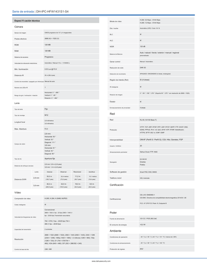 Camara Dahua DH-IPC-HFW1431S1N-0280B-S4 IP bullet 4 mpx lente 2.8 mm IR 30 m plastico exterior  h.265 93 gds aper IP67