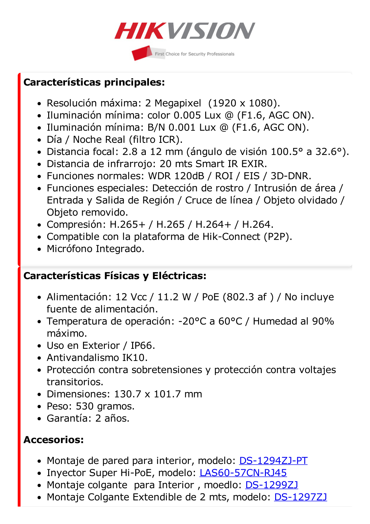 Mini Domo PTZ IP 2 Megapixel / 4X Zoom / H.265+ / 20 mts IR EXIR / WDR / PoE / IK10 / Exterior IP66 / Ultra Baja Iluminación / Micrófono Integrado / PoE / microSD